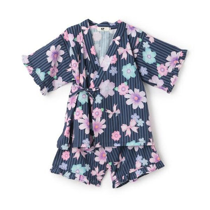 甚平 條紋×花蝴蝶結圖案