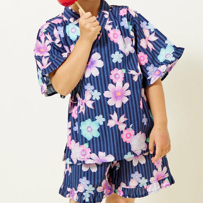 甚平 條紋×花蝴蝶結圖案