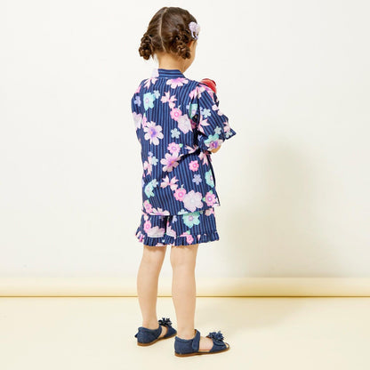 甚平 條紋×花蝴蝶結圖案