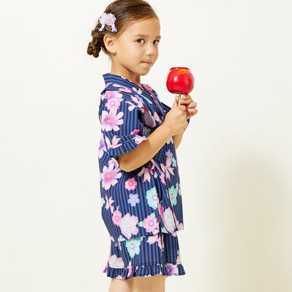 甚平 條紋×花蝴蝶結圖案