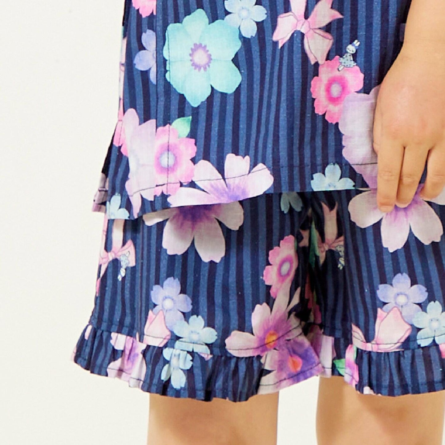 甚平 條紋×花蝴蝶結圖案