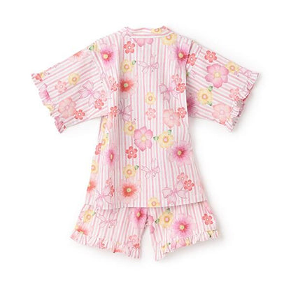 甚平 條紋×花蝴蝶結圖案