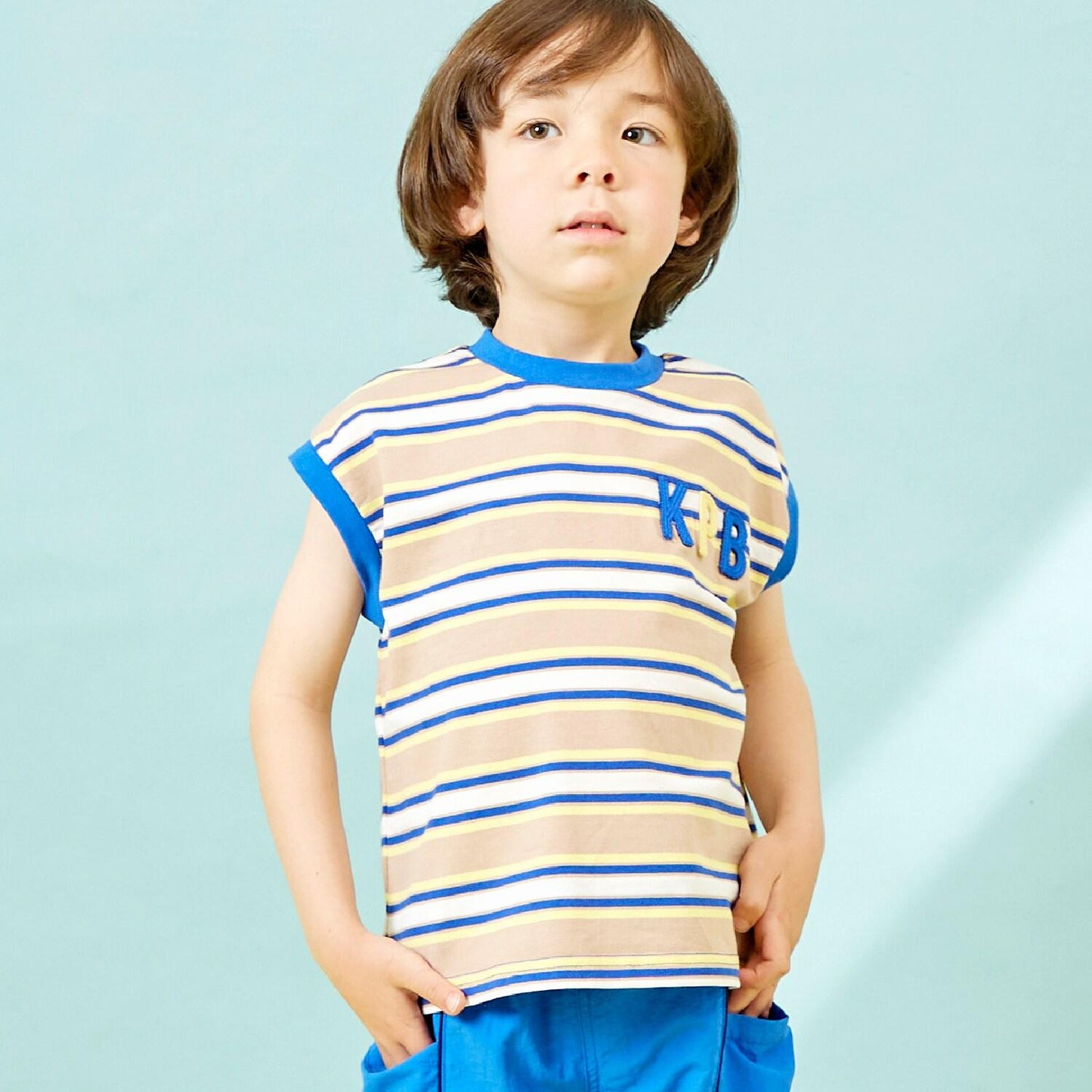 多色條紋無袖T恤