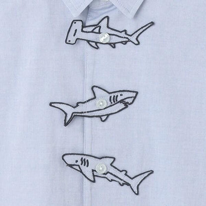 鯊魚刺繡貼布牛津紡短袖襯衫