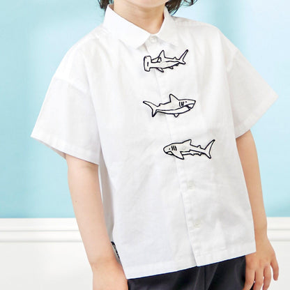 鯊魚刺繡貼布牛津紡短袖襯衫