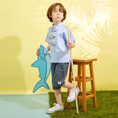 乾爽網眼牛仔風印花五分褲