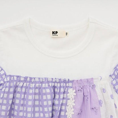 棉質印花拼接蕾絲豎拼接連衣裙