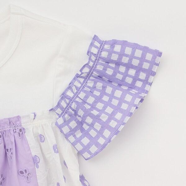 棉質印花拼接蕾絲豎拼接連衣裙