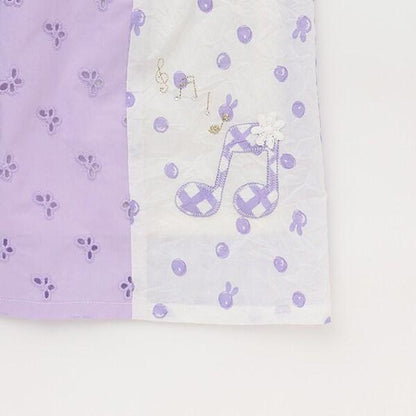 棉質印花拼接蕾絲豎拼接連衣裙