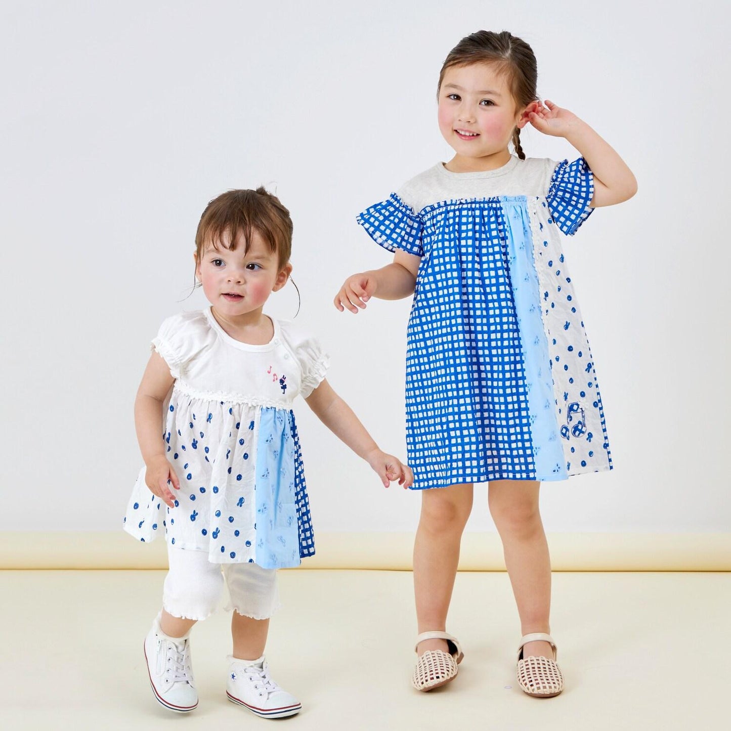 棉質印花拼接蕾絲豎拼接連衣裙