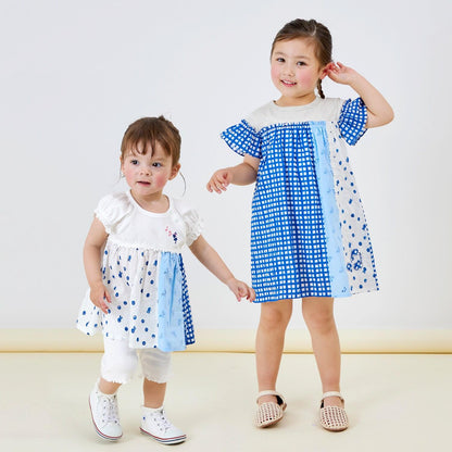 棉質印花拼接蕾絲豎拼接連衣裙