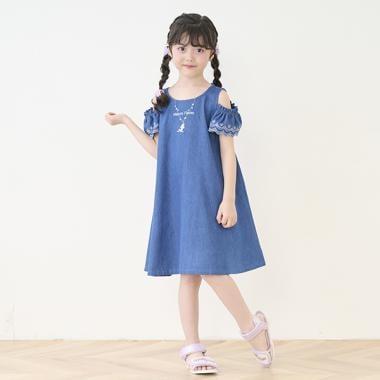 項鍊刺繡 2way牛仔連衣裙