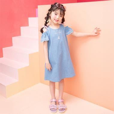 項鍊刺繡 2way牛仔連衣裙