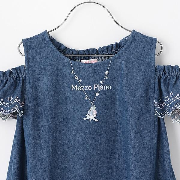 項鍊刺繡 2way牛仔連衣裙