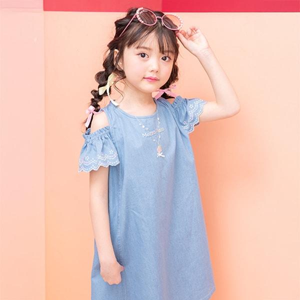 項鍊刺繡 2way牛仔連衣裙