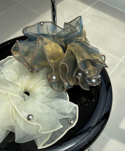 《GOLDY/ゴールディ》絲綢銀色圓點發飾