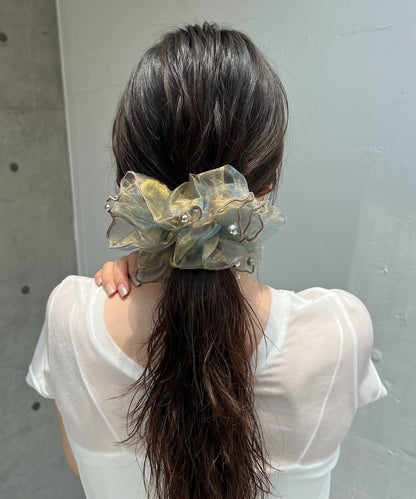 《GOLDY/ゴールディ》絲綢銀色圓點發飾