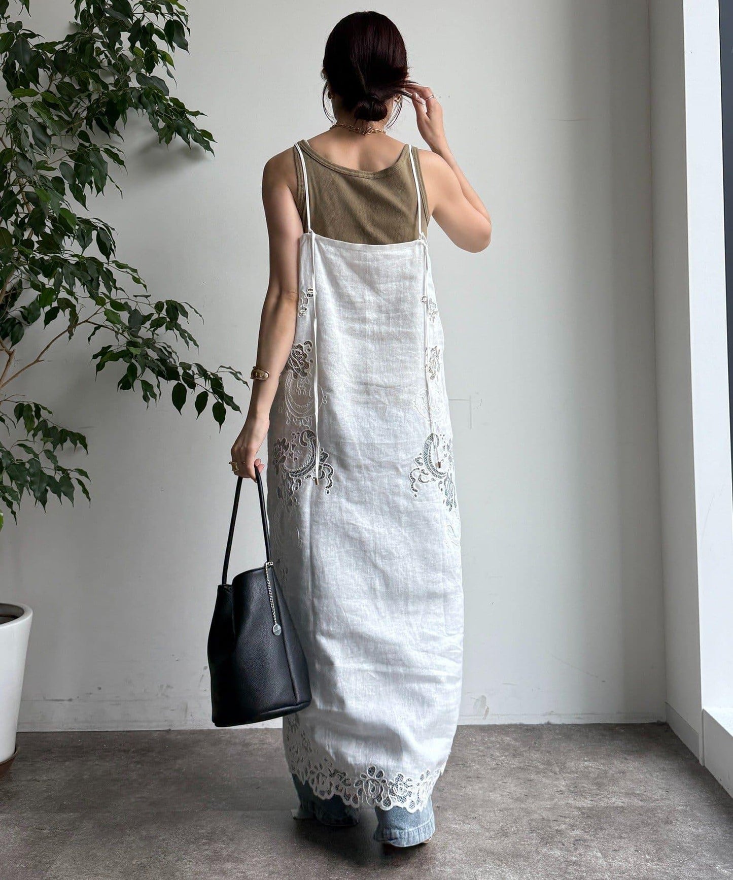 【DouDou】刺繡蕾絲亞麻連衣裙
