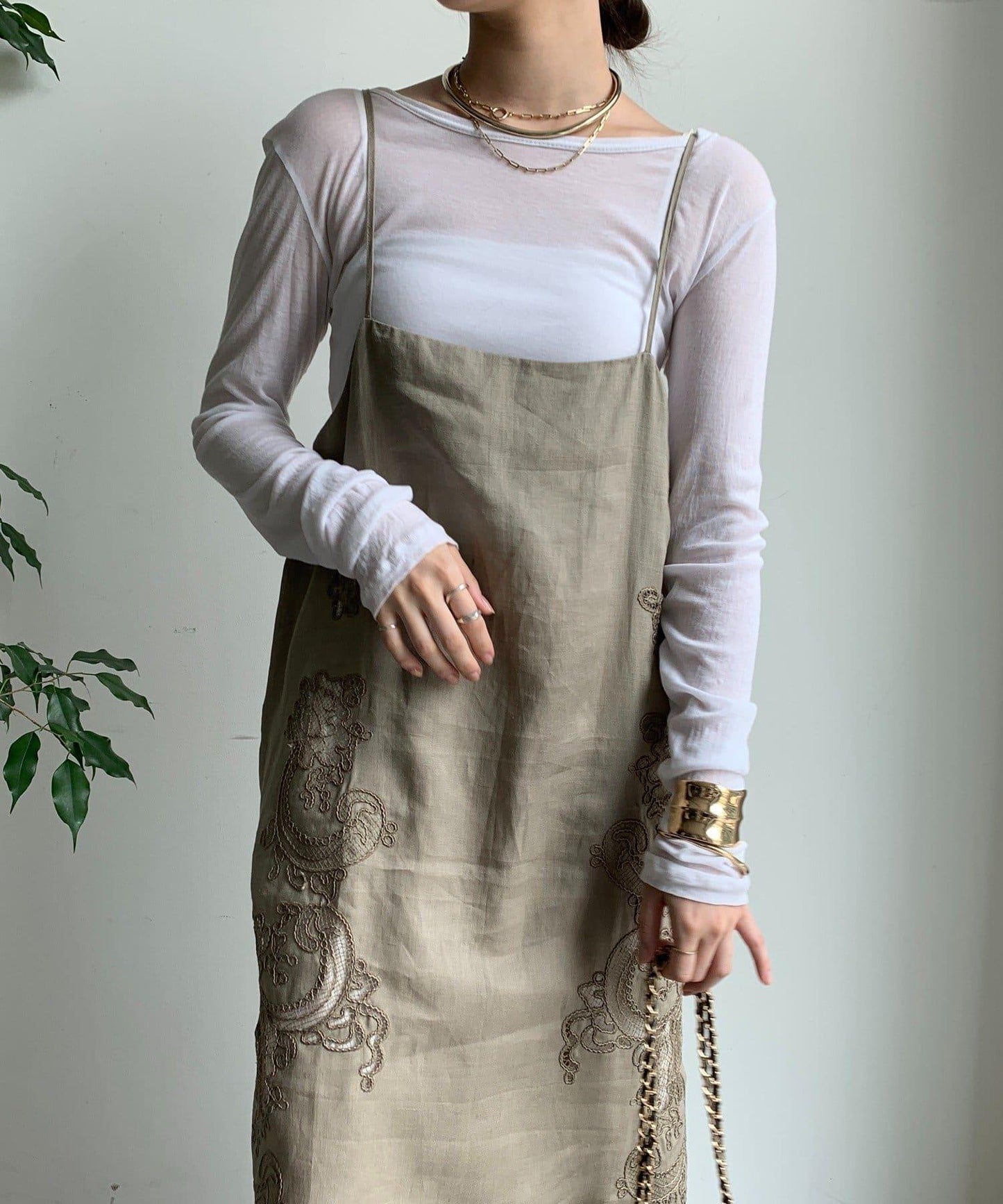 【DouDou】刺繡蕾絲亞麻連衣裙