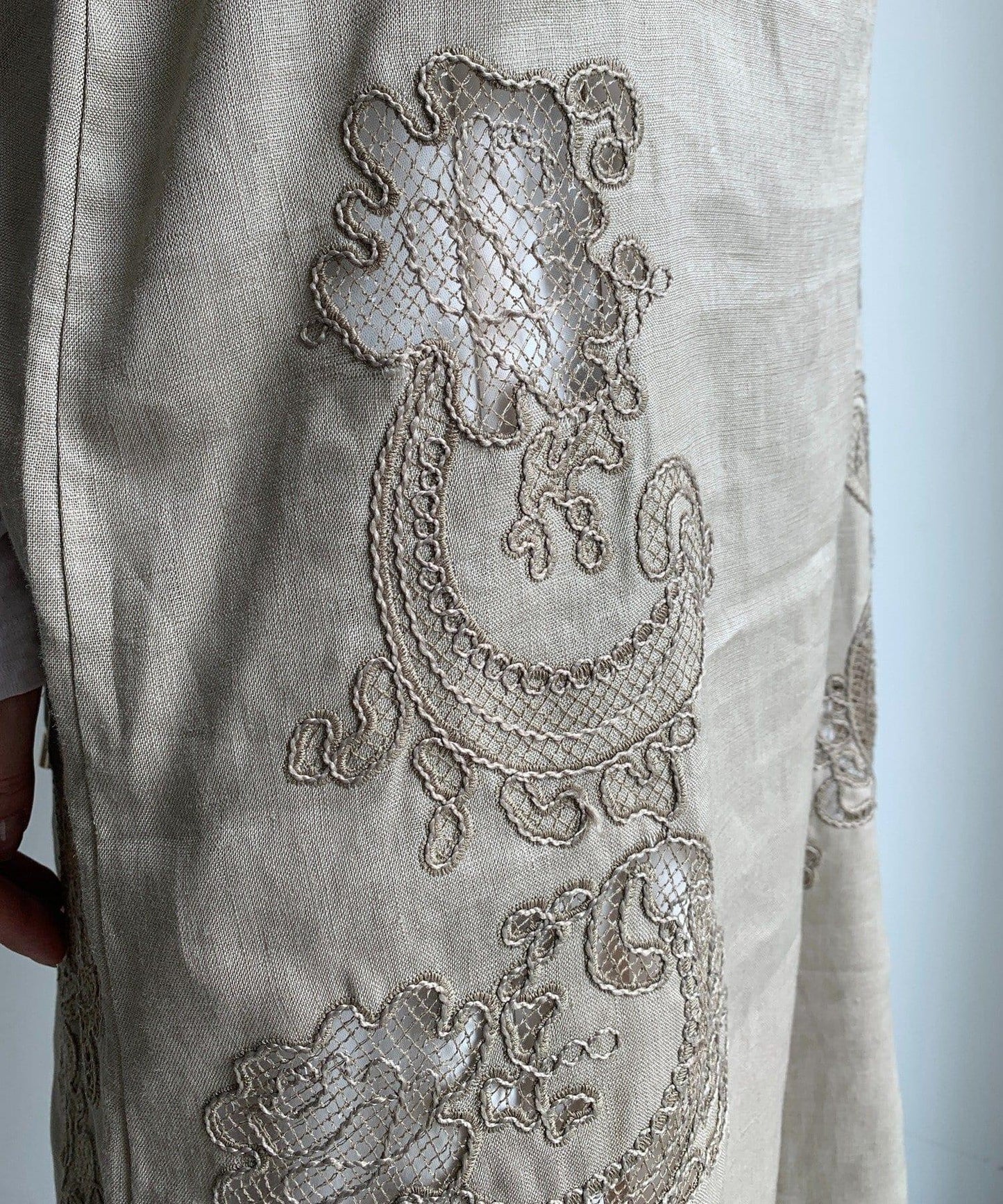【DouDou】刺繡蕾絲亞麻連衣裙