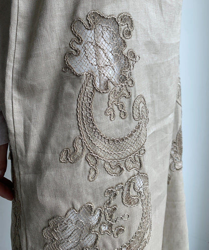 【DouDou】刺繡蕾絲亞麻連衣裙