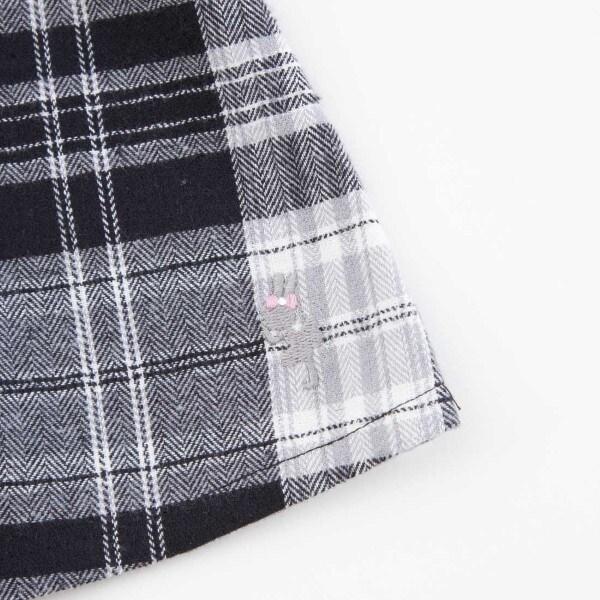 格紋肩帶蝴蝶結拼接長款上衣（80～150）