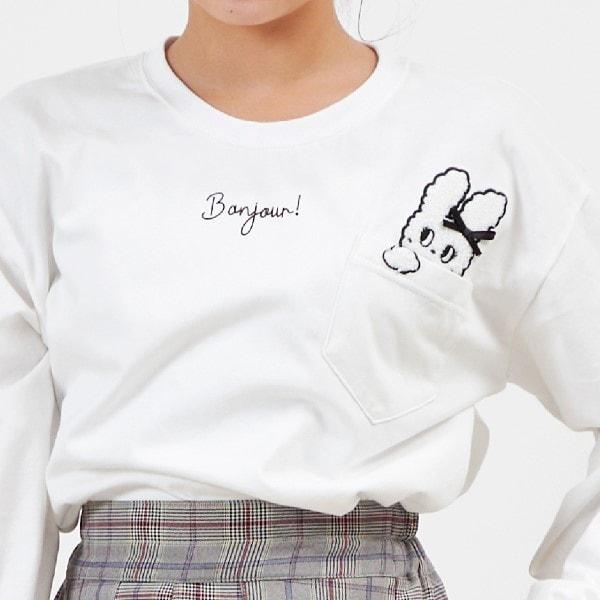 troislapins 兔子刺繡貼布長袖T恤（140～160）