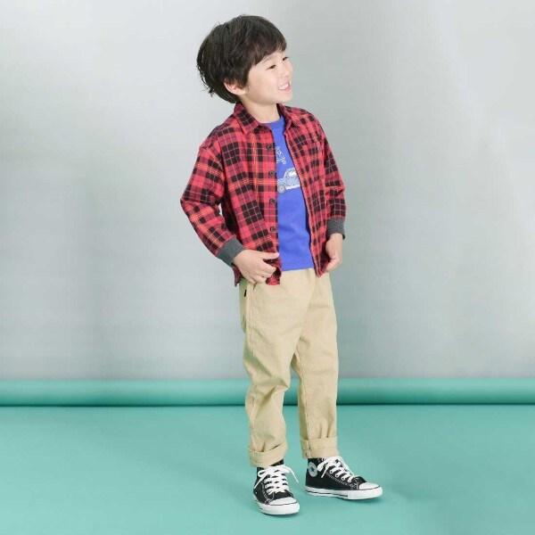 KPBOY 先染格子長袖襯衫(90～150)