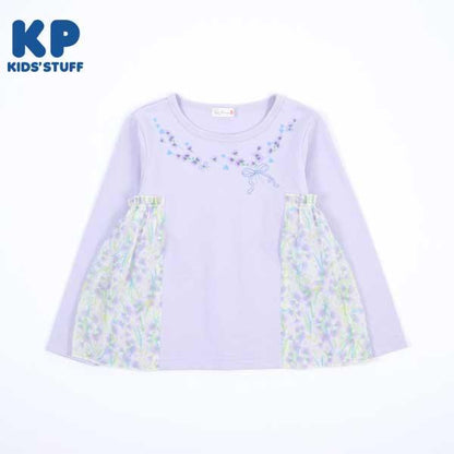 甜豌豆花紋雪紡拼接T恤（100～130）