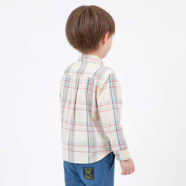 格子圖案長袖襯衫（100～130）