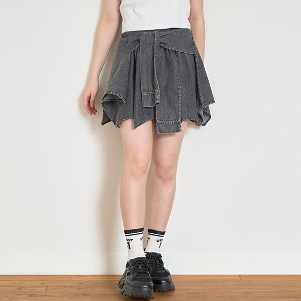 【LTXC】腰帶風牛仔裙褲