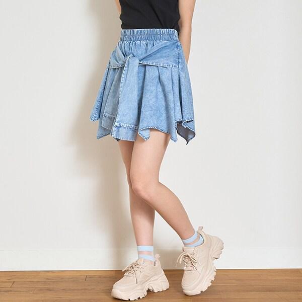 【LTXC】腰帶風牛仔裙褲