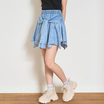 【LTXC】腰帶風牛仔裙褲