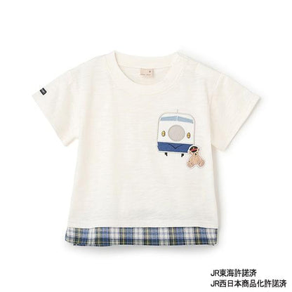 新幹線下襬格紋貼布短袖T恤