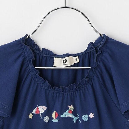 mimi醬度假風圖案木糖醇加工連衣裙