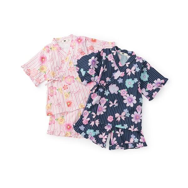 甚平 條紋×花蝴蝶結圖案