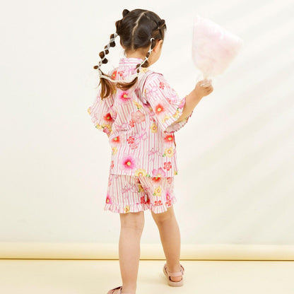 甚平 條紋×花蝴蝶結圖案