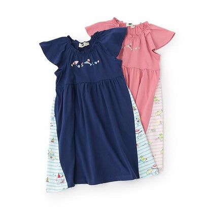 mimi醬度假風圖案木糖醇加工連衣裙