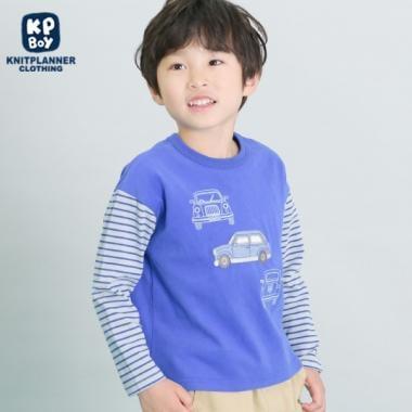 KPBOY 汽車圖案袖子條紋長袖T恤（80～140）