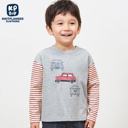 KPBOY 汽車圖案袖子條紋長袖T恤（80～140）