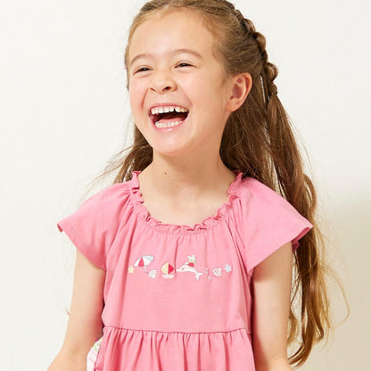 mimi醬度假風圖案木糖醇加工連衣裙