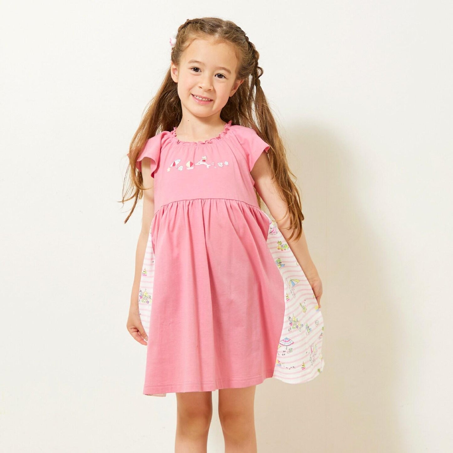 mimi醬度假風圖案木糖醇加工連衣裙