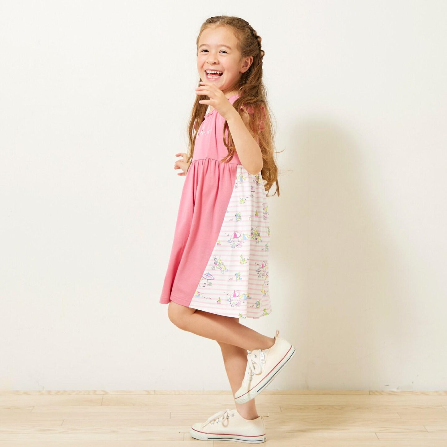 mimi醬度假風圖案木糖醇加工連衣裙