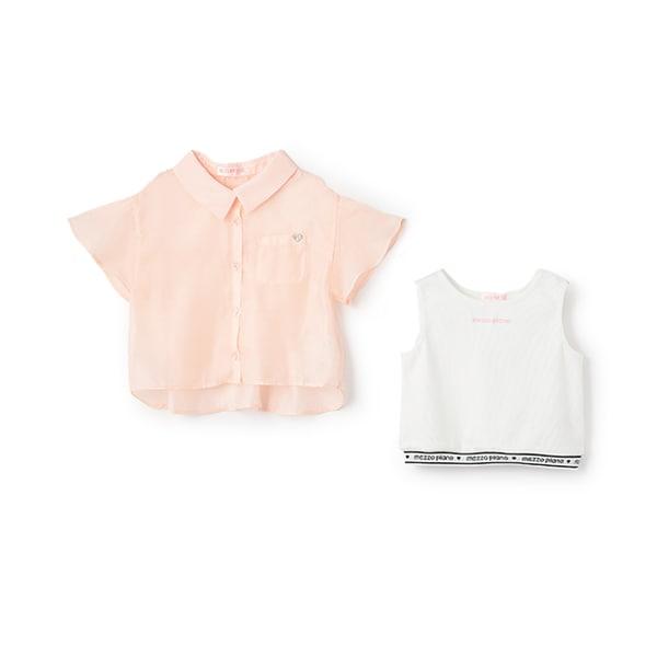 透視襯衫&字母羅紋背心套裝