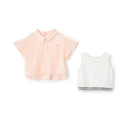 透視襯衫&字母羅紋背心套裝