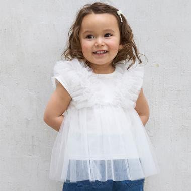 拼接網紗短袖T恤（兒童）