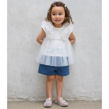 拼接網紗短袖T恤（兒童）