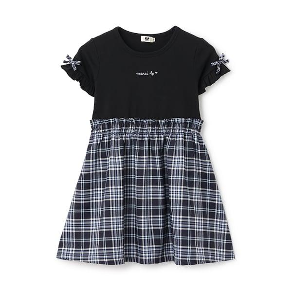 格紋短袖連衣裙