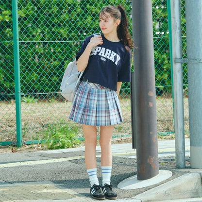 【GOODPRICE】附腰帶格紋百褶裙