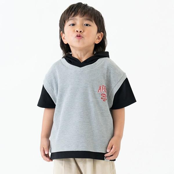 背心疊穿短袖連帽衛衣